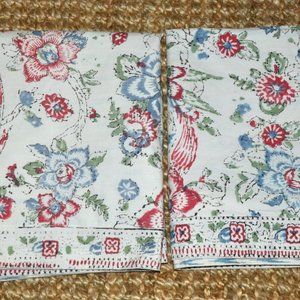 2 Ralph Lauren LUCIE Blue Red Floral Birds KING Pillow Shams 100% Cotton Zipper